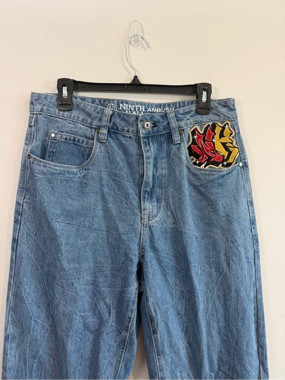 Ninth Ambush Relaxed Fit Men's Denim Jeans With Dragon Embroidered Pockets View 3